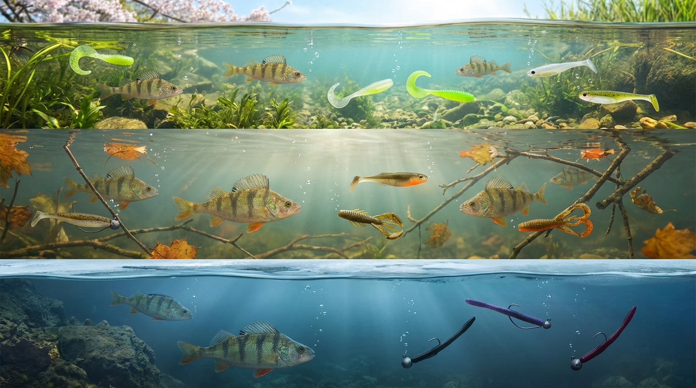 découvrez comment choisir les leurres souples adaptés à la perche en fonction de la profondeur d'eau et des saisons pour optimiser vos sessions de pêche.